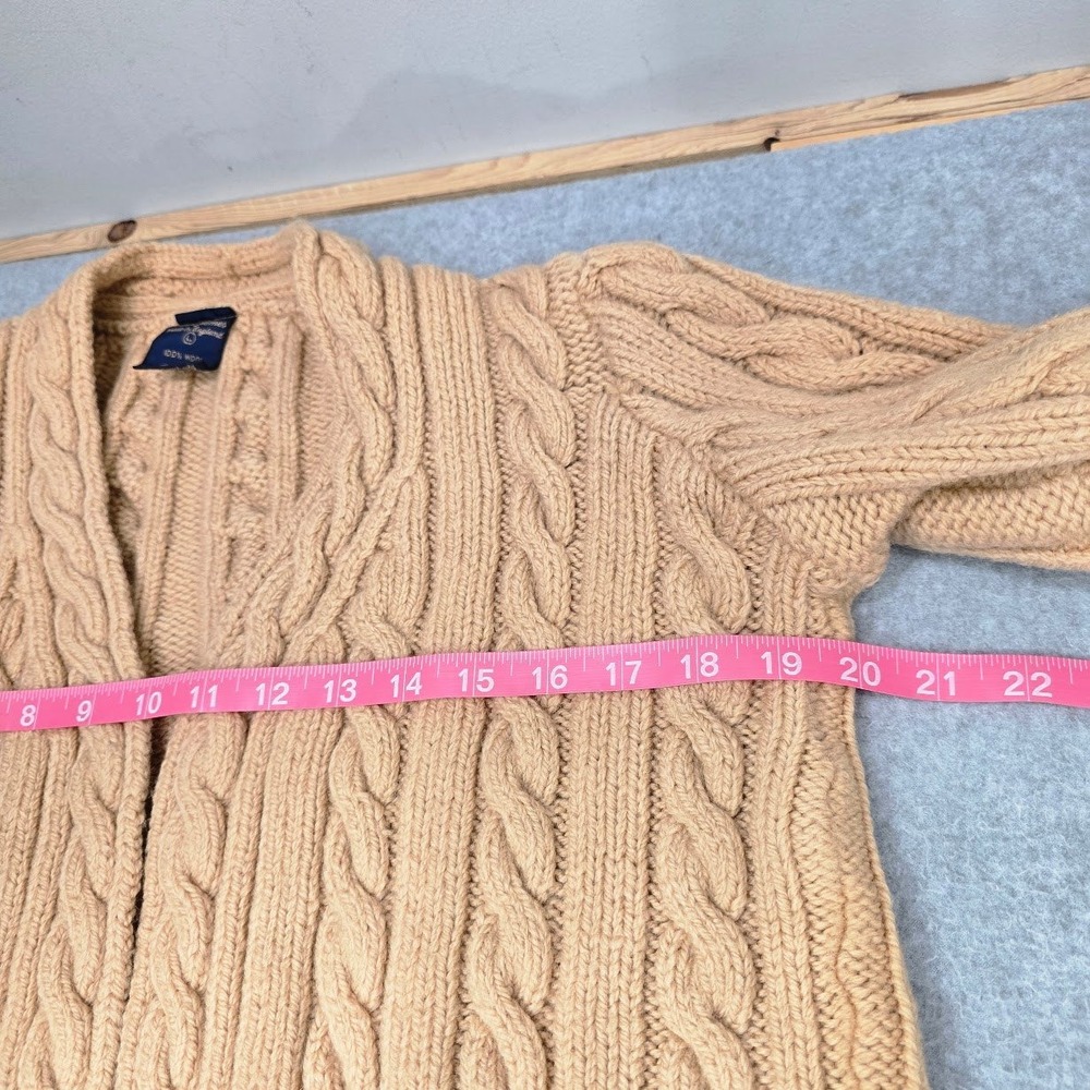 Vintage 80s Paul James Cable Knit Cardigan M Tan Open Front 100% Wool England UK - Picture 4 of 7